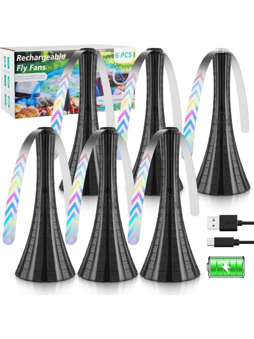 Rechargeable Fly Fans for Tables - USB Bug Repellent for Outdoor Patio, Camping